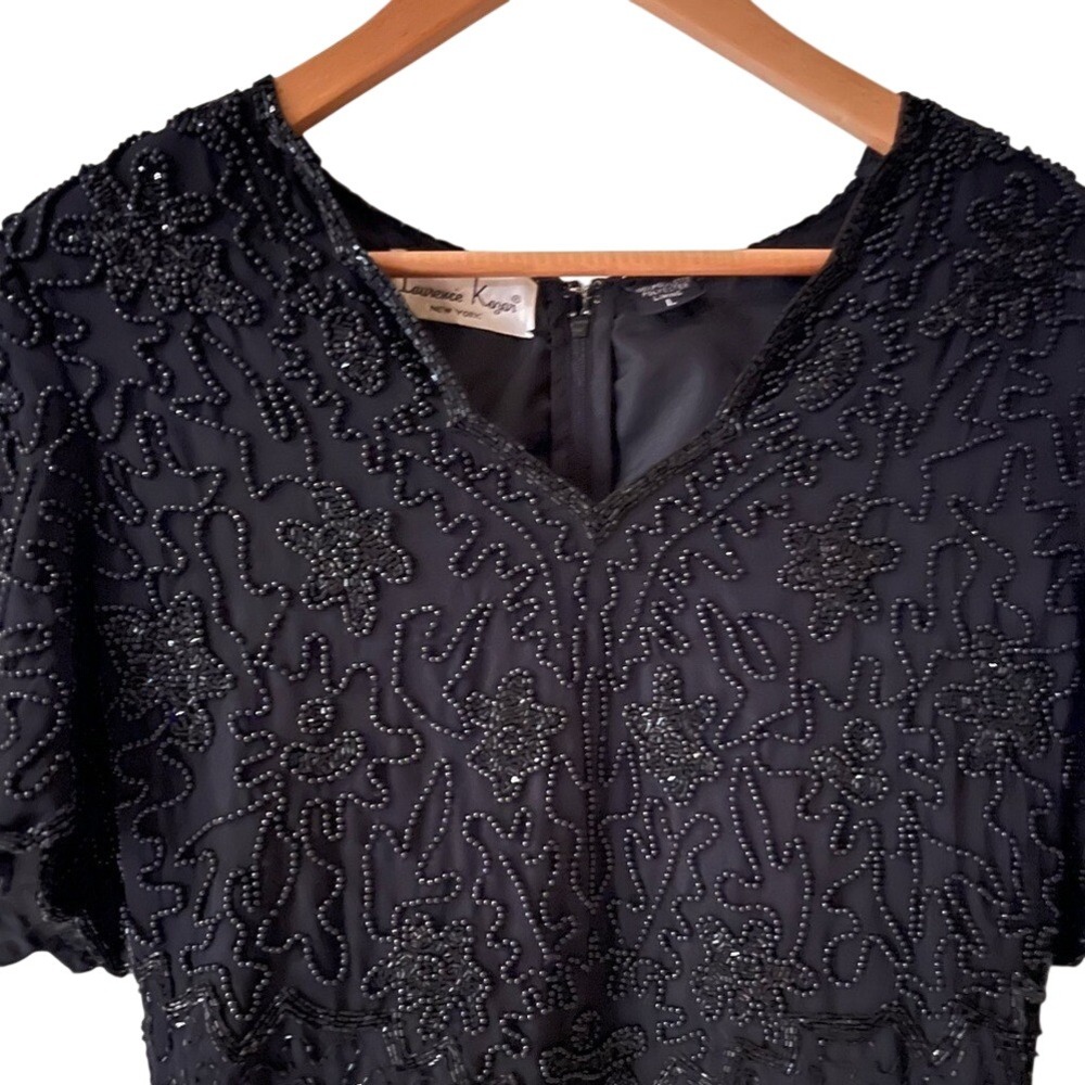 Vintage Laurence Kazar Women's Black Knee Length Sequined Beaded Dress Size L